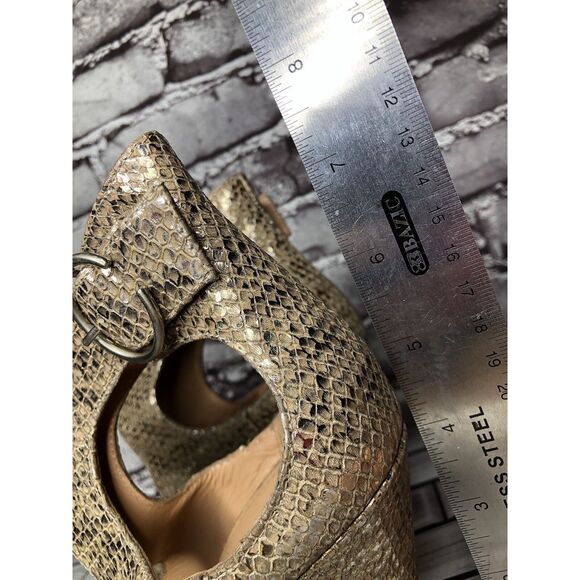 Sigerson Morrison Gold Leather Peep Toe Ankle Strap Dress Heels Women 8.5US/39EU - Picture 13 of 16